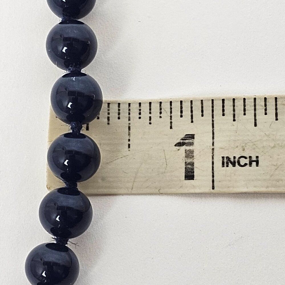 Vintage Monet Necklace Navy Blue Dainty Glass Bead Choker Hand Knot Signed 16.5" - Picture 5 of 8